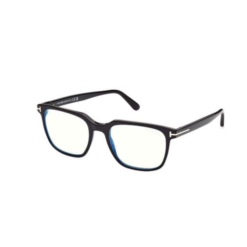 Tom Ford FT5818-F-B 001 Shiny Black /blue Block Square Men`s Eyeglasses