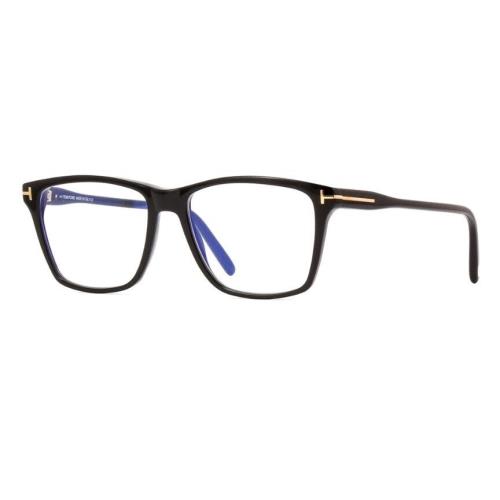 Tom Ford FT5817-B 001 Shiny Black /blue Block Square Men`s Eyeglasses