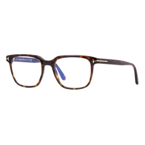 Tom Ford FT5818-B 052 Shiny Dark Havana /blue Block Square Men`s Eyeglasses