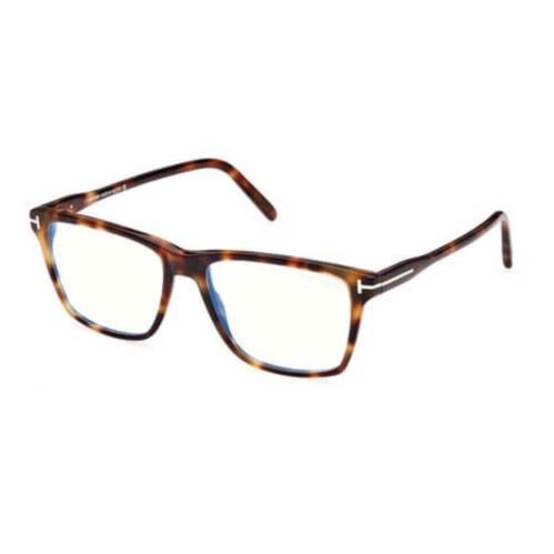 Tom Ford FT5817-B 053 Shiny Blonde Havana /blue Block Square Men`s Eyeglasses