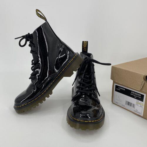 Dr Martens Women`s Combat Boots Luana Black Coated Glitter Shoes Size US 5