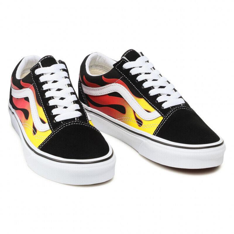 Vans Flame Old Skool VN0A38G1PHN1 Men`s Black White Skateboard Shoes HS1830 - Black & White