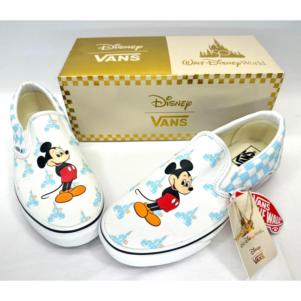 Disney World 50TH Anniversary Vans Slip on Sneaker Shoes M/9 W/10.5 Mickey Mouse