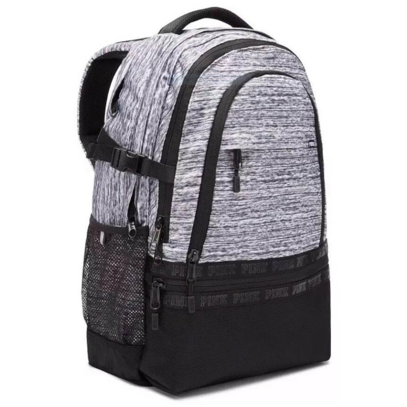 Victoria`s Secret Pink Collegiate Backpack Marl Grey Black Campus Bag