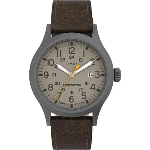 Timex TW4B23100 Expedition Scout Men s 40 mm Watch - Beige Dial, Brown Band, Gray Bezel