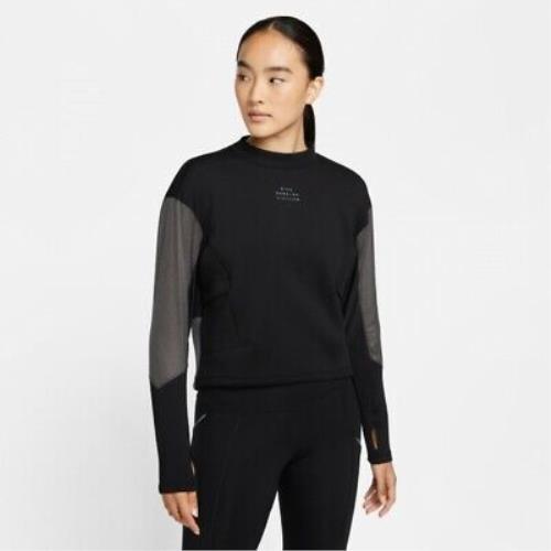 Nike Run Division Scuba Crew Sweatshirt Black Grey Women`s Small S Vent DD5263