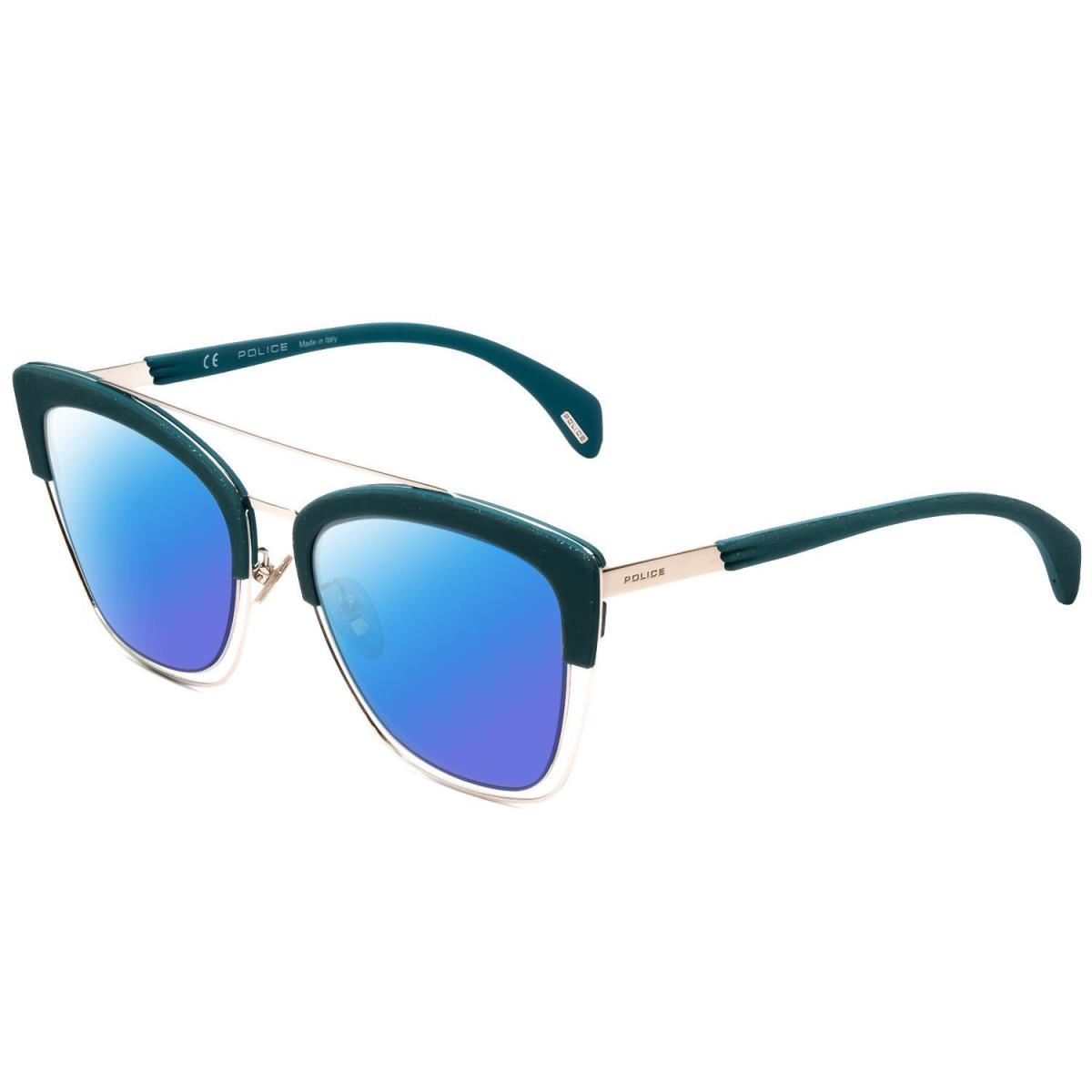 Police SPL618 Cateye Designer Polarized Sunglasses in Teal Crystal 54mm 4 Option Blue Mirror Polar