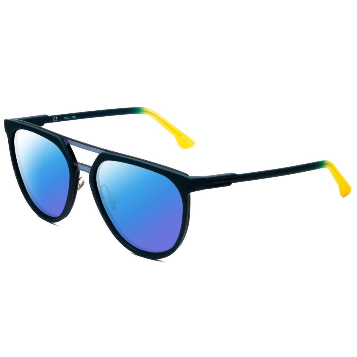 Police SPL586 Square Designer Polarized Sunglasses in Green Yellow 57mm 4 Option Blue Mirror Polar