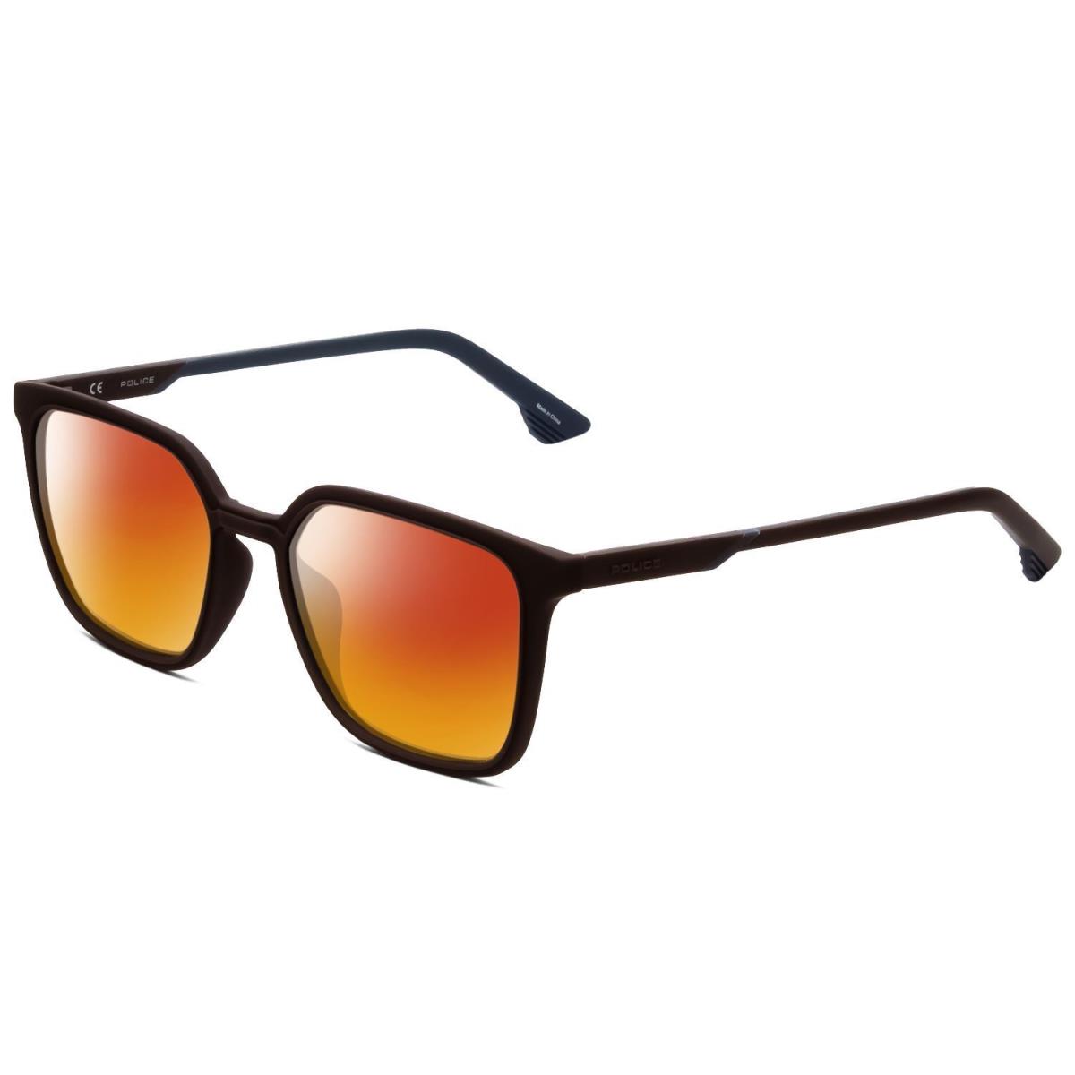 Police SPL769 Square Designer Polarized Sunglasses in Brown Blue 54mm 4 Option Red Mirror Polar