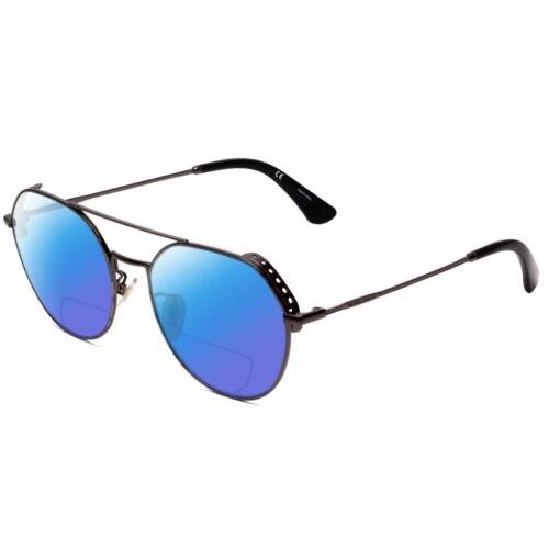 Police SPL636N Round Polarized Bi-focal Sunglasses in Dark Gun Metal Silver 55mm Blue Mirror