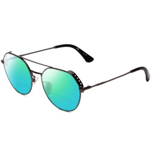 Police SPL636N Round Polarized Bi-focal Sunglasses in Dark Gun Metal Silver 55mm Green Mirror