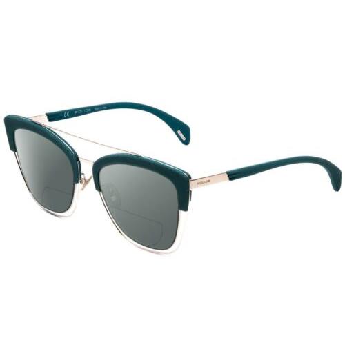 Police SPL618 Cateve Polarize Bi-focal Sunglasses Teal Blue Crystal Glitter 54mm