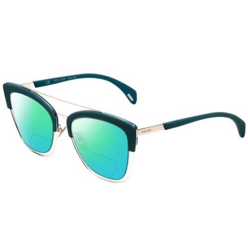 Police SPL618 Cateve Polarize Bi-focal Sunglasses Teal Blue Crystal Glitter 54mm Green Mirror