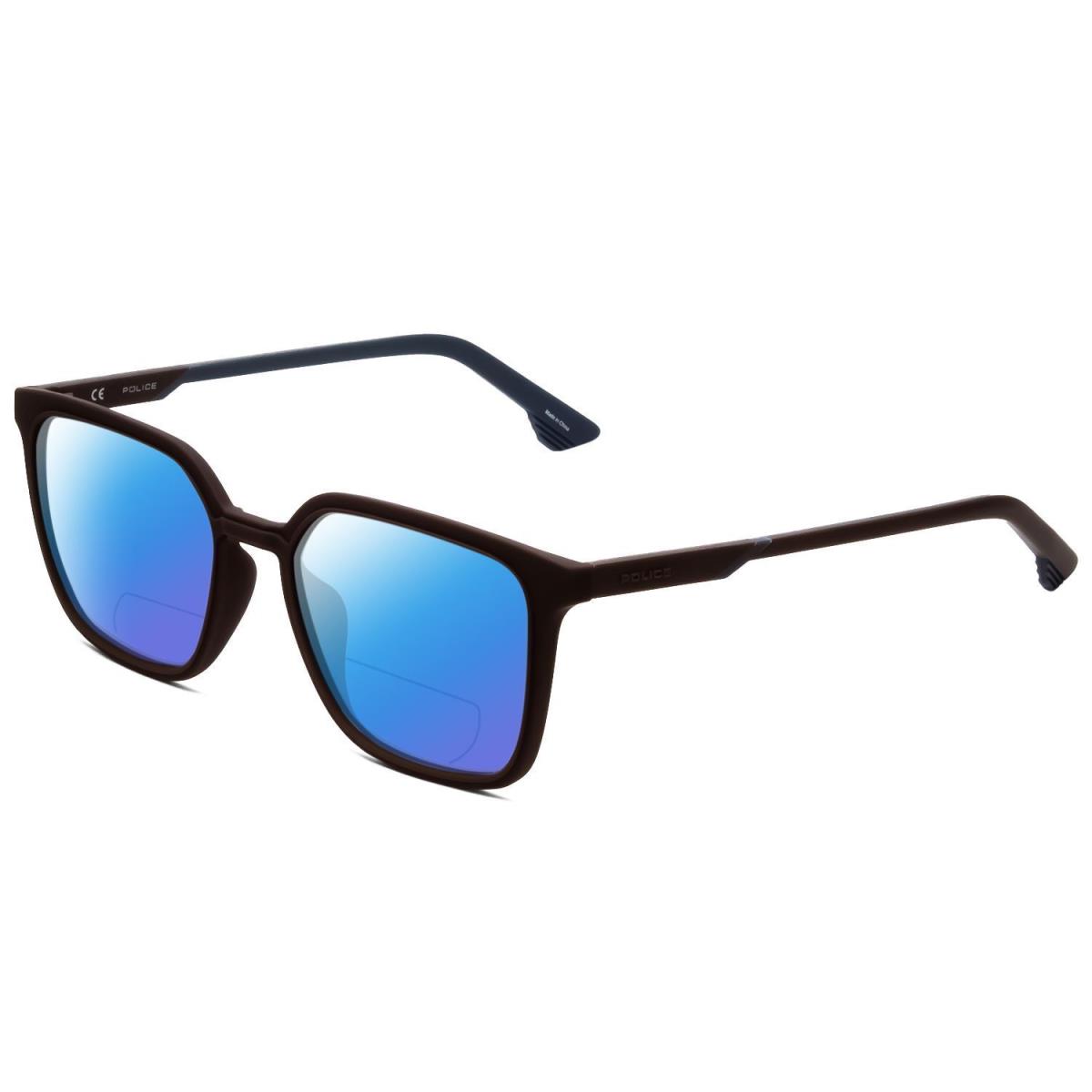 Police SPL769 Polarized Bi-focal Sunglasses in Matte Brown Blue 54 mm 41 Options Blue Mirror