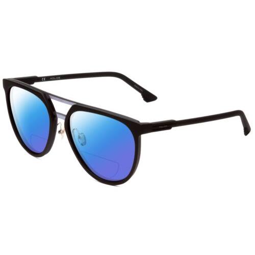 Police SPL586 Unisex Polarized Bi-focal Sunglasses in Matte Black 57mm 41 Option Blue Mirror