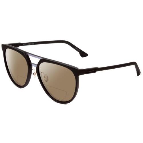 Police SPL586 Unisex Polarized Bi-focal Sunglasses in Matte Black 57mm 41 Option Brown