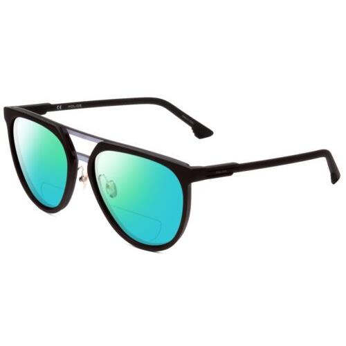 Police SPL586 Unisex Polarized Bi-focal Sunglasses in Matte Black 57mm 41 Option Green Mirror
