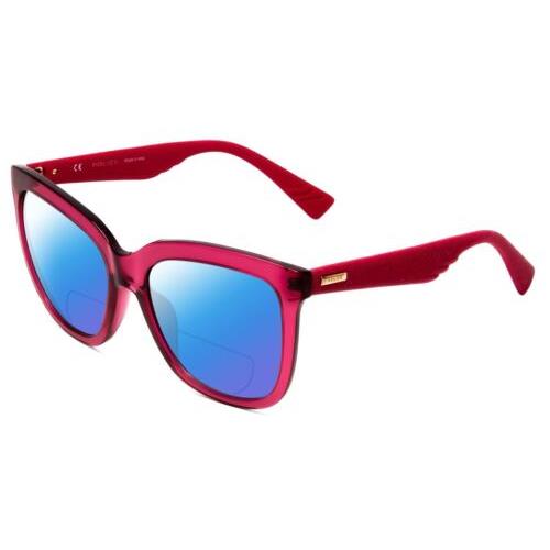 Police SPL410 Cateve Polarized Bi-focal Sunglasses in Pink Crystal Glitter 56 mm Blue Mirror