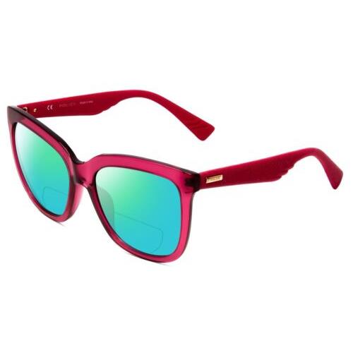 Police SPL410 Cateve Polarized Bi-focal Sunglasses in Pink Crystal Glitter 56 mm Green Mirror