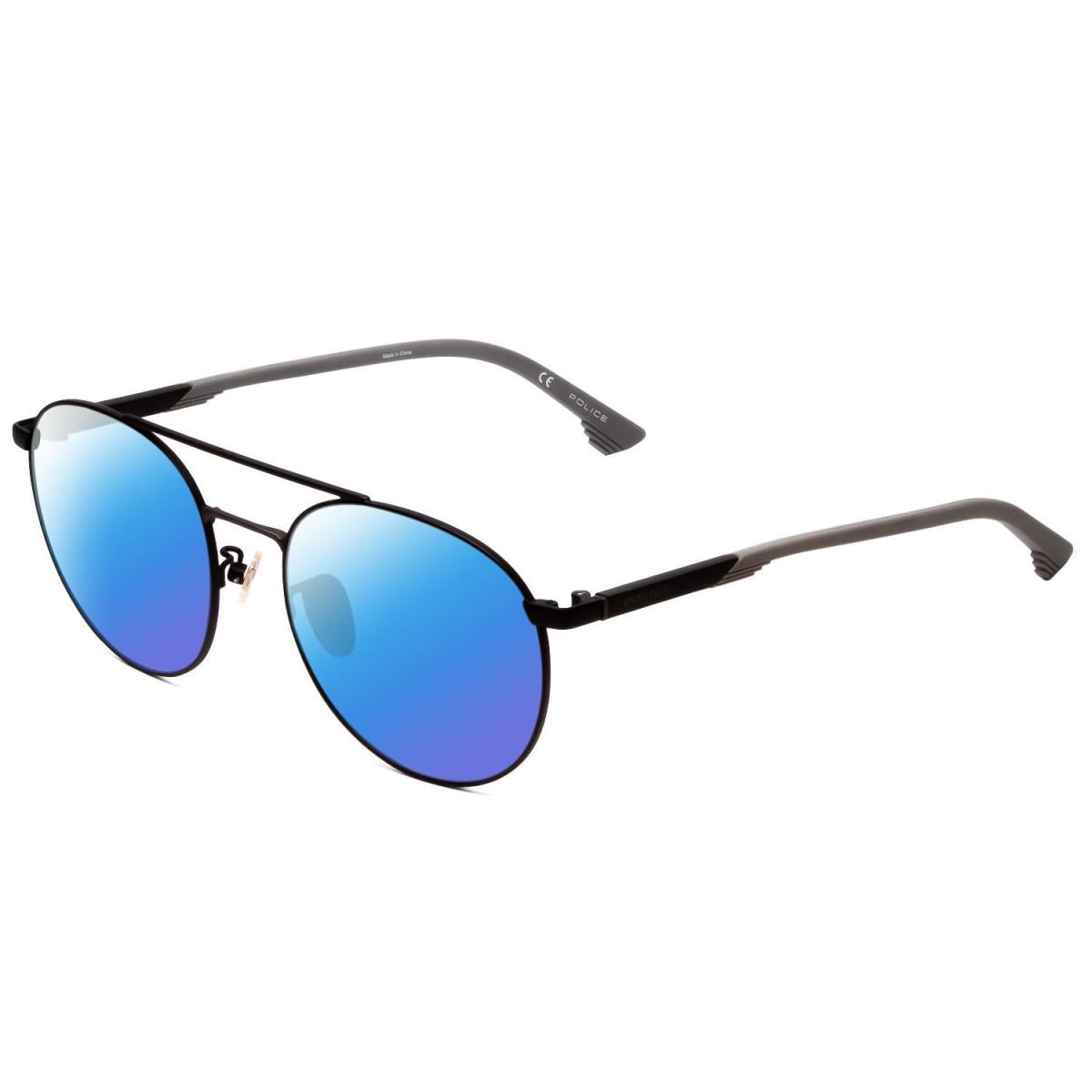 Police SPL717 Round Designer Polarized Sunglasses in Matte Black 55 mm 4 Options Blue Mirror Polar