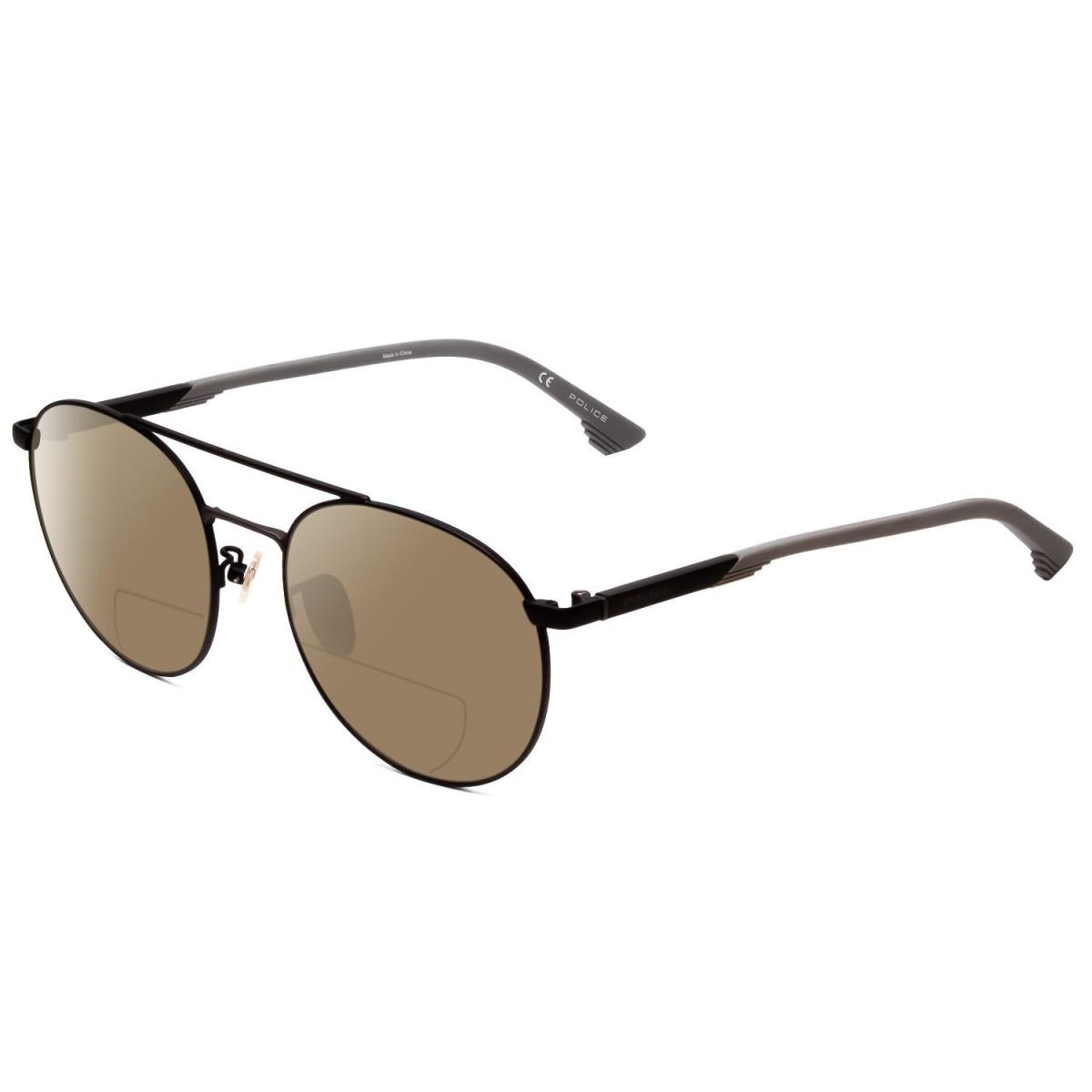 Police SPL717 Round Polarized Bi-focal Sunglasses in Matte Black 55mm 41 Options Brown