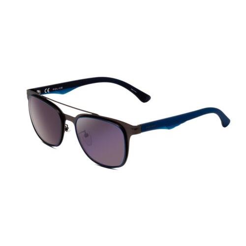 Police SPL356 Unisex Classic Full Rim Designer Sunglasses Black Silver/blue 53mm
