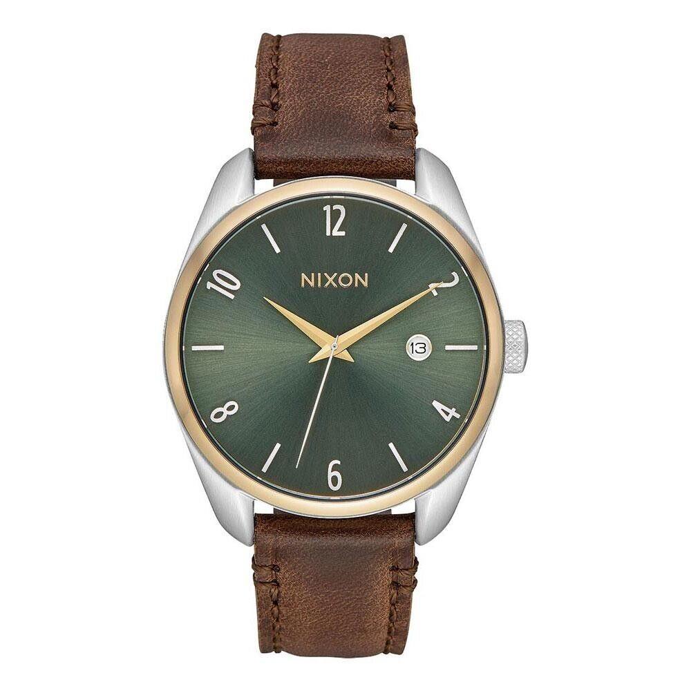 Nixon A9952364 Green Dial Brown Leather Strap Womens Bullet Watch