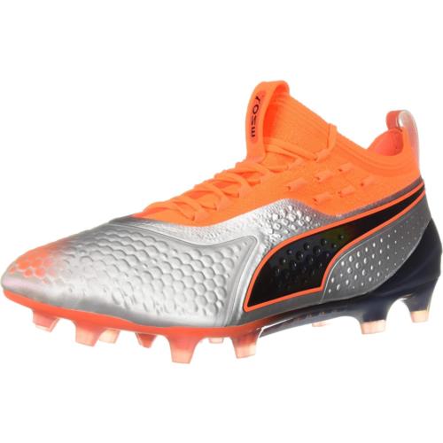 Puma Men`s One 1 Synthetic Firm Ground Soccer Shoe Silver-shockingorangeblack