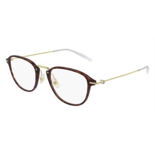 Montblanc MB0155O Eyeglasses Men Havana Gold Rectangle 51mm
