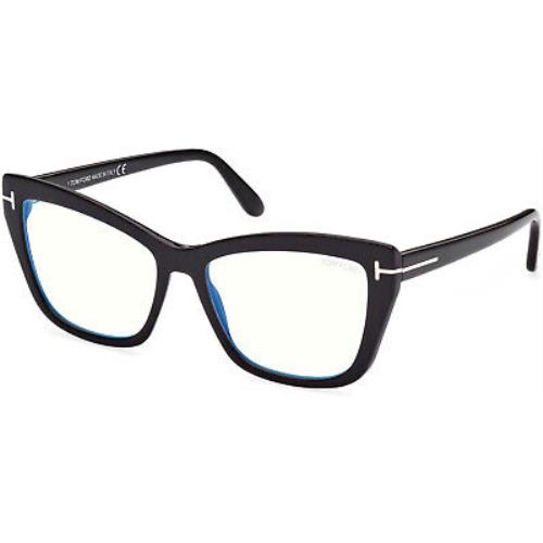 Tom Ford TF 5826 FT5826 -B Shiny Blk t Logo Blue Block Lenses 001 Eyeglasses