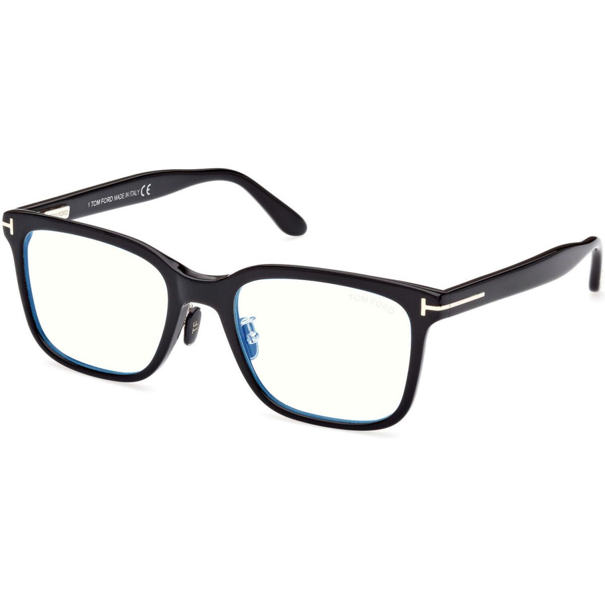 Tom Ford TF 5853 FT5853 -d-b Shiny Blk t Logo Blue Block Lenses 001 Eyeglasses