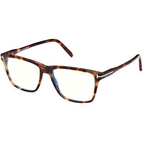 Tom Ford TF 5817 FT5817 -B Shiny Blonde Havana t Logo Blue Block 053 Eyeglasses