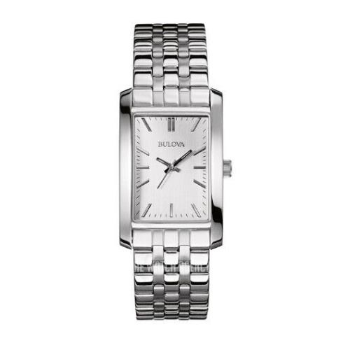 Bulova 96L201 Silver Rectangle Dial Stainless Steel Bracelet Band Mens Watch