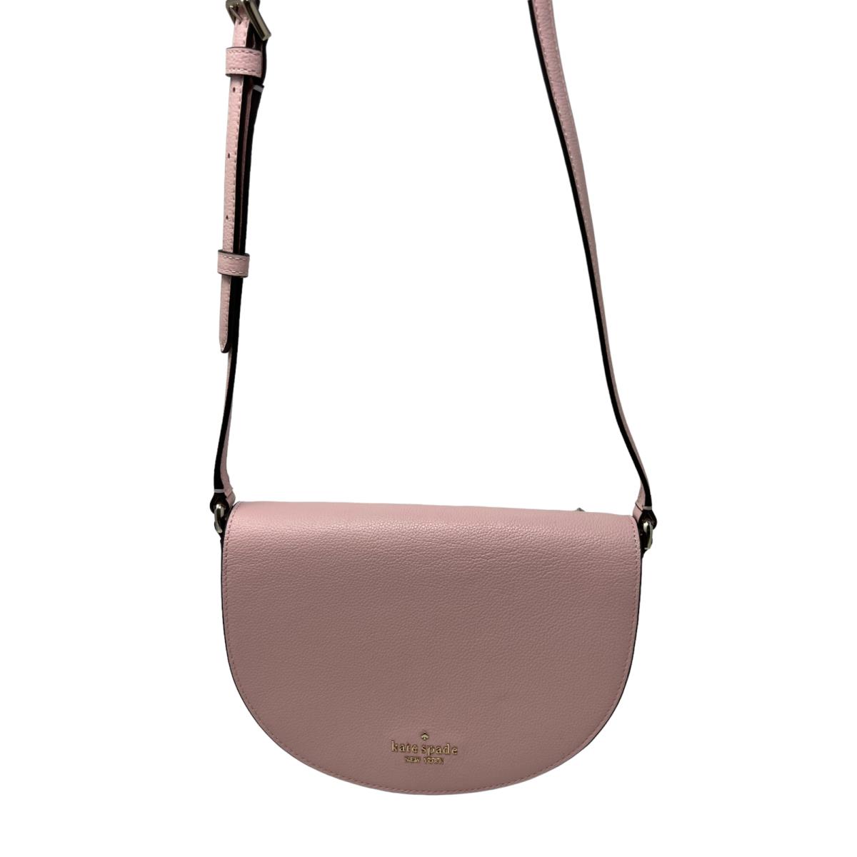 Kate Spade Flap Crossbody Crescent Chalk Pink Pebble Leather Bag K8146