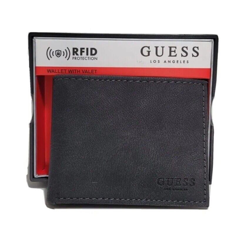Guess Men`s Leather Credit Card ID Wallet Passcase Billfold Black