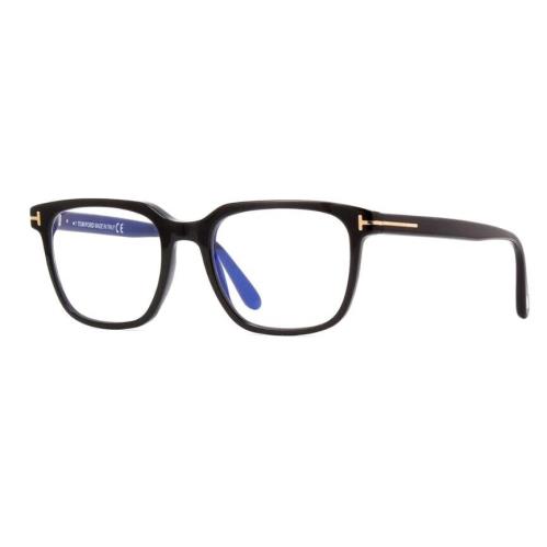 Tom Ford FT5818-B 001 Shiny Black /blue Block Square Men`s Eyeglasses