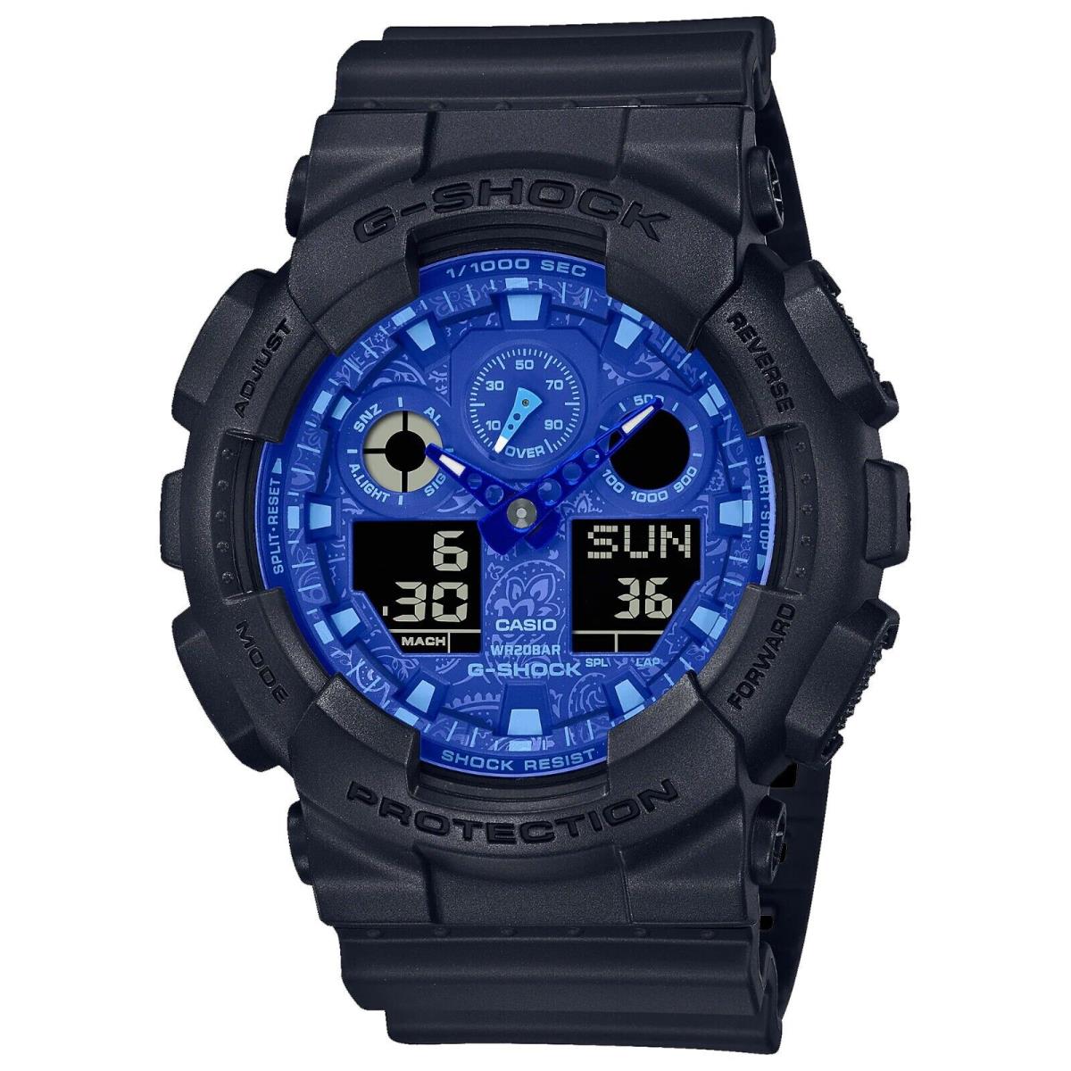 Casio GA100BP-1A Men`s Black Resin Band Blue Dial Analog Digital G Shock Watch