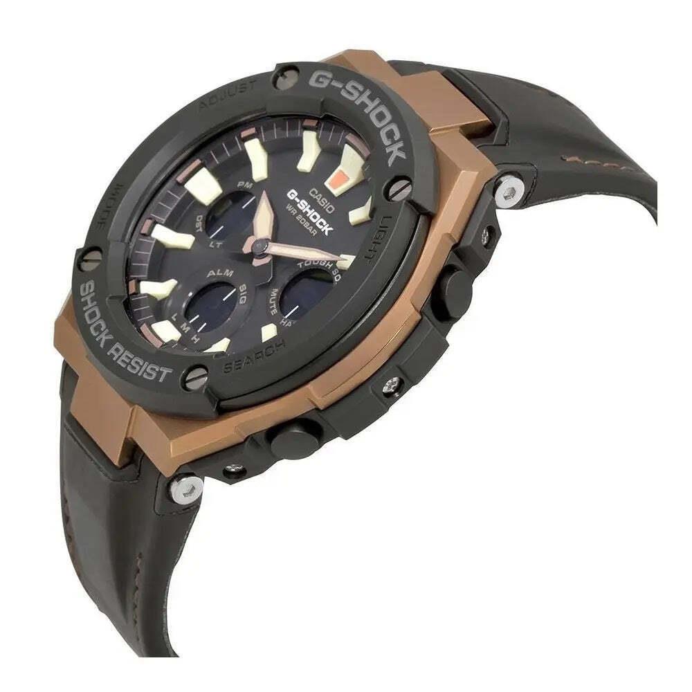 Casio G-shock G Steel Black Dial Men`s Leather Strap Watch GSTS120L-1A