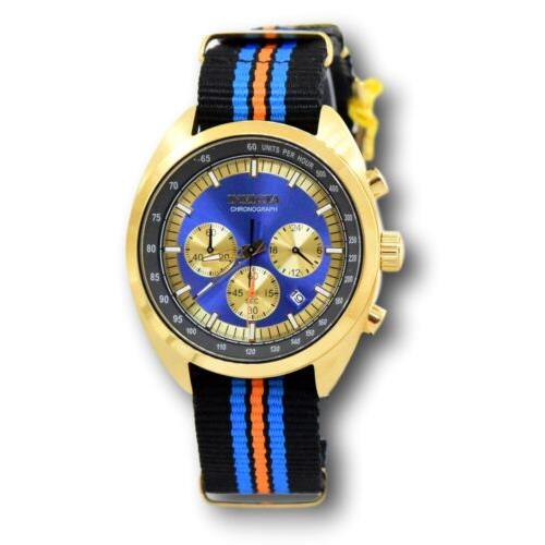 Invicta S1 Rally Racing Team 29990 Men`s 45mm Nylon Strap Chronograph Watch - Blue Dial, Multicolor Band, Gold Bezel