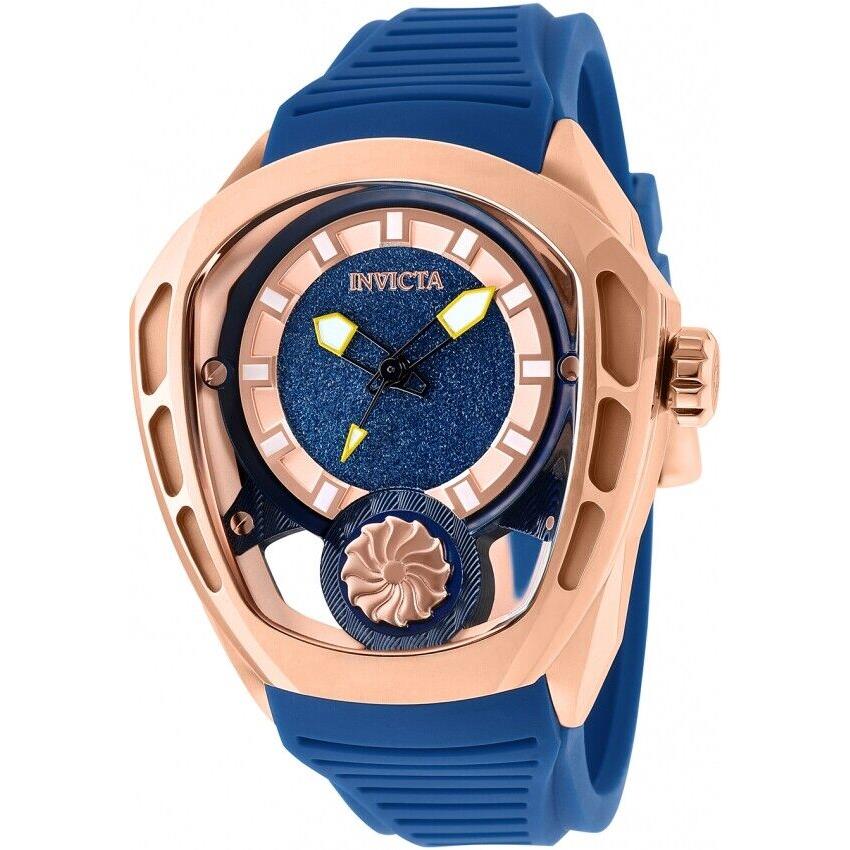Invicta Men`s 49mm Akula Rose Gold Blue Dial Blue Silicone Band Automatic Watch