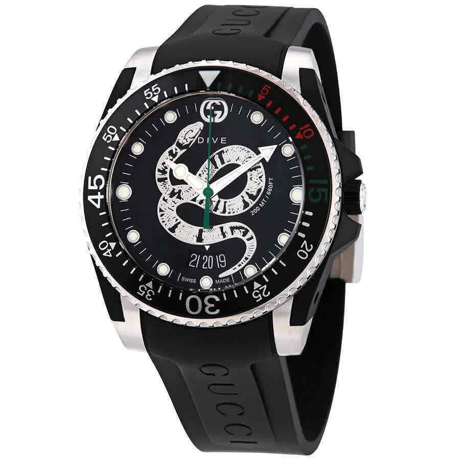 Gucci YA136323 Dive 40MM Men`s Black Rubber Watch