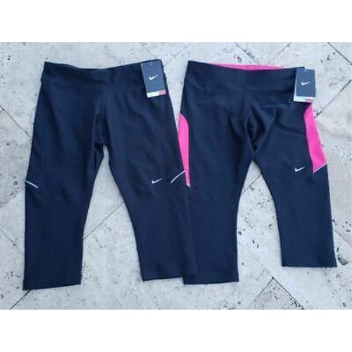 Nike Dri Fit Womens Lot Of 2 Cropped Pants Black Pink Color Block Stretch S