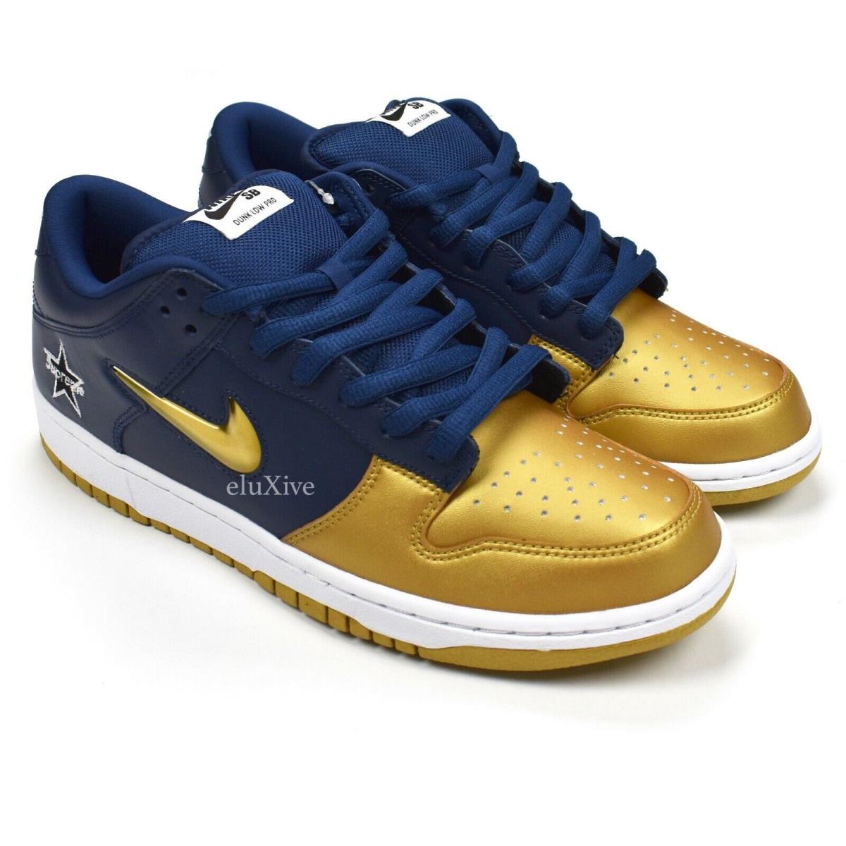 Supreme Nike SB Dunk Low OG QS Navy Gold Men`s Sneakers 9.5 FW19