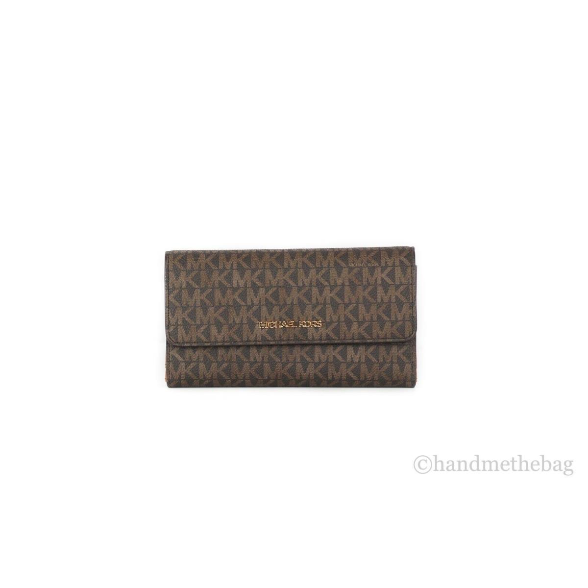 Michael Kors Jet Set Travel Leather Large Trifold Wallet Clutch Brown
