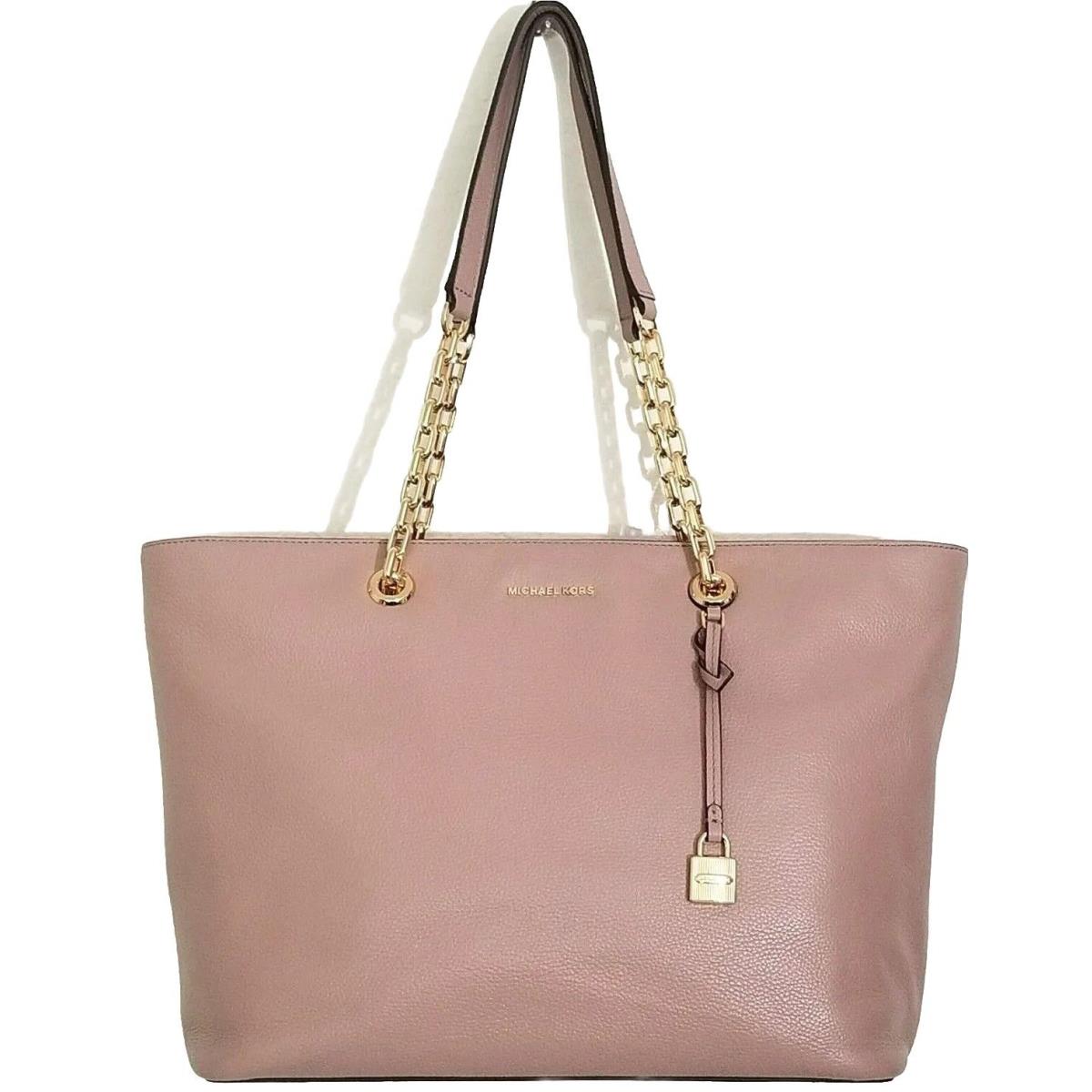 Michael Kors Mercer Chain Fawn Pink Leather Top Zip Multifunctio Tote Bag