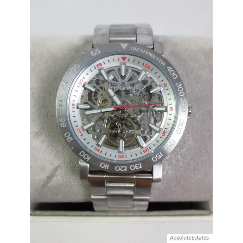 Michael Kors Greer Silver Mens Automatic Skeleton Watch MK9034