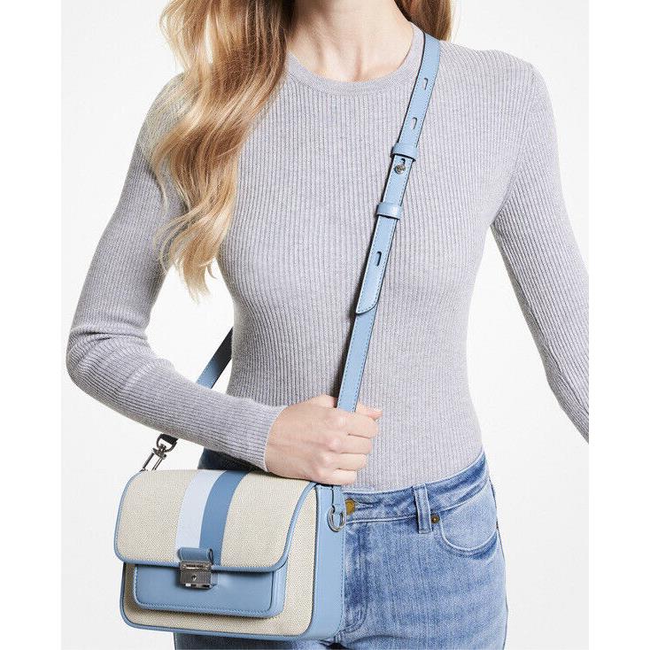 Michael Kors Bradshaw Small Messenger Chambray Blue Extra Strap Snap Closure - Exterior: Chambray Blue