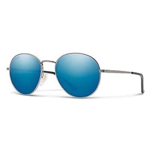 Smith Optics Prep Unisex Round Sunglasses Gun Metal Silver/polarized Blue Mirror