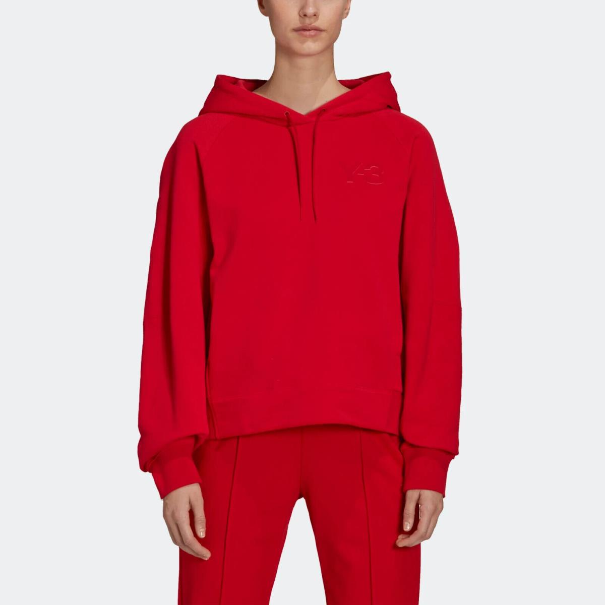 Adidas Y-3 Classic GV2796 Women`s Red Cotton Chest Logo Hoodie Size M HY220