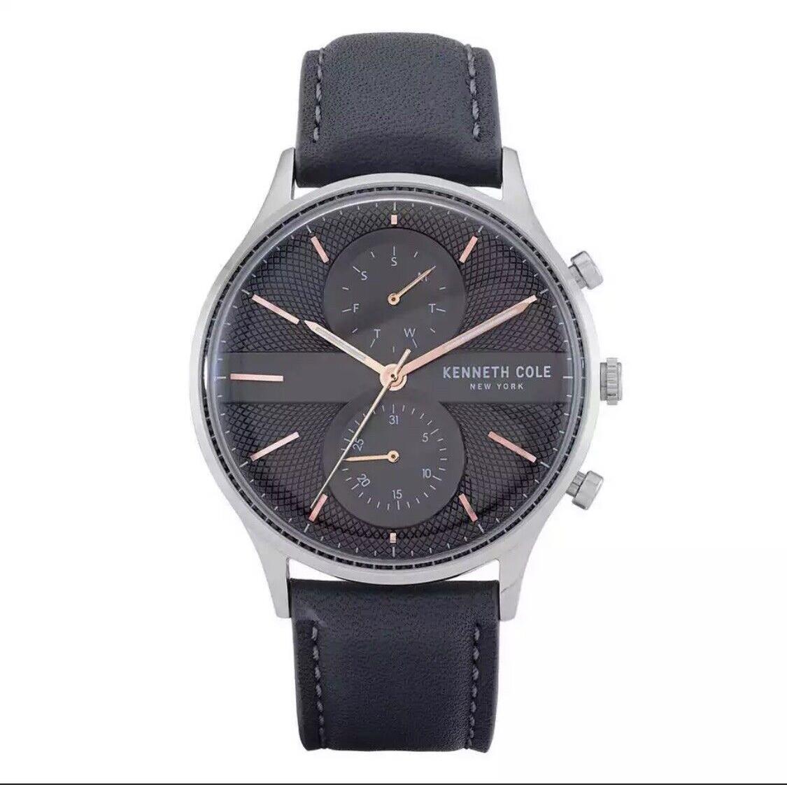 Kenneth Cole Men`s KC51152001 Multi Function Gray Dial Watch W/gray Leather Band